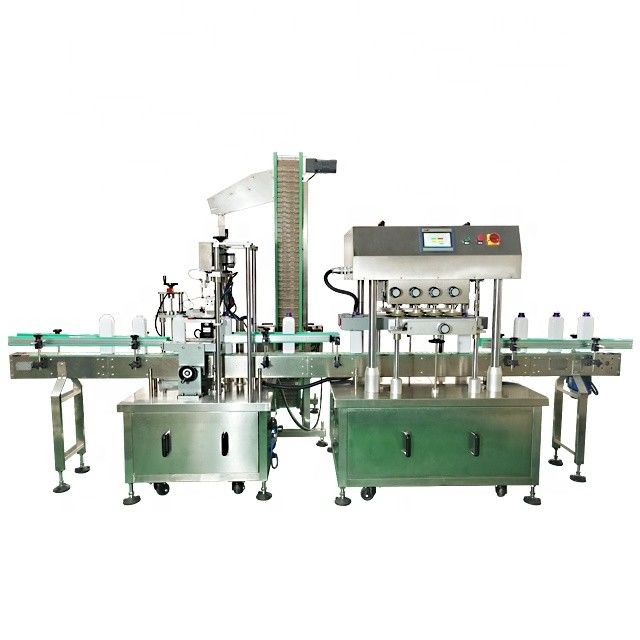 Máquina de tapado de botellas con rosca de plástico lineal totalmente automática para frotar la rueda de tapado