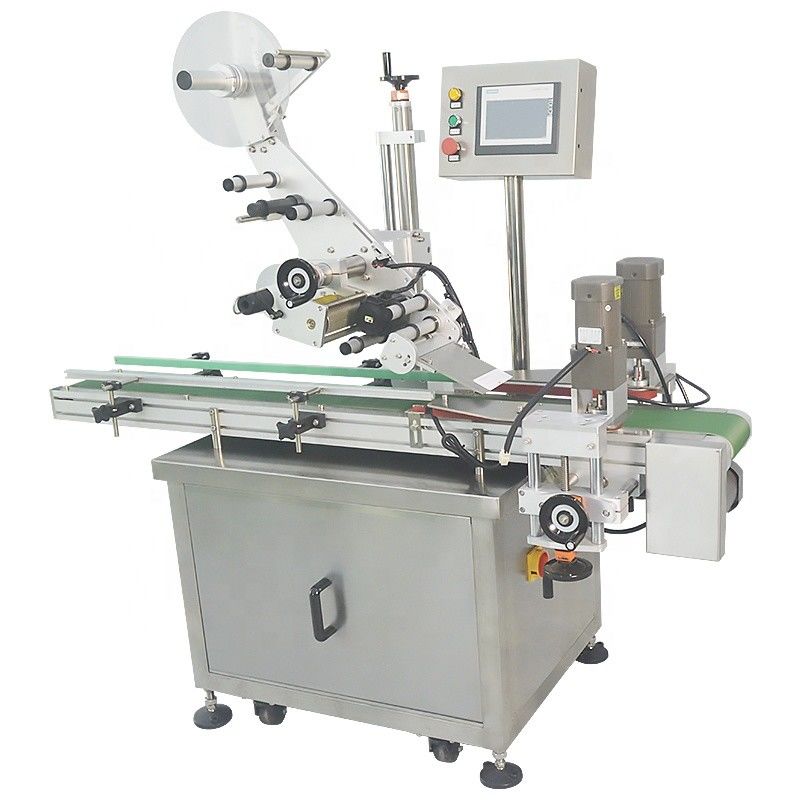Máquina automática de etiquetado de superficies planas para botellas redondas